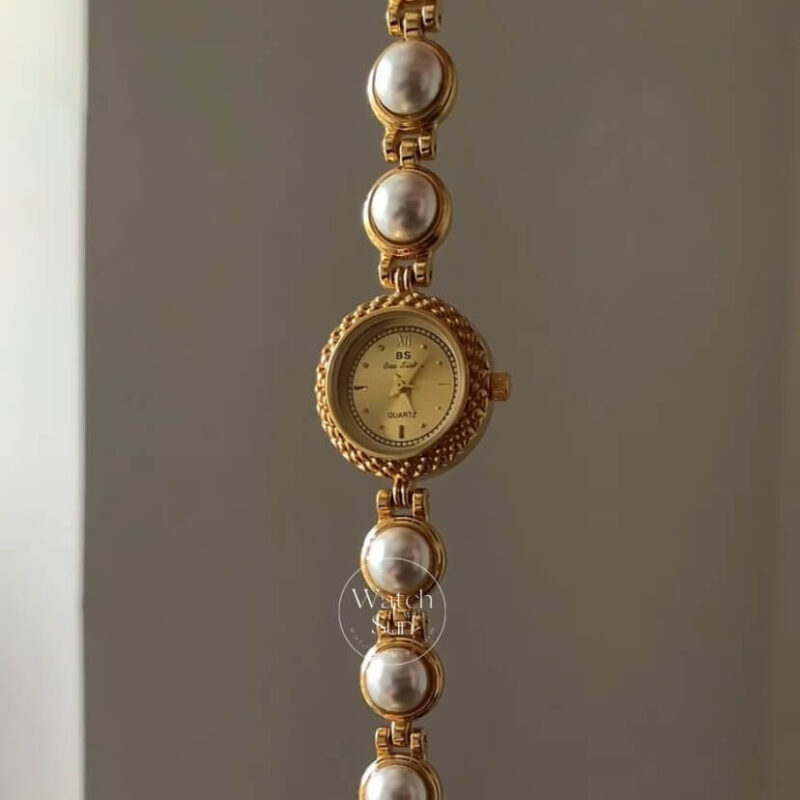 Vintage Gold Pearl Bracelet Women's Watch