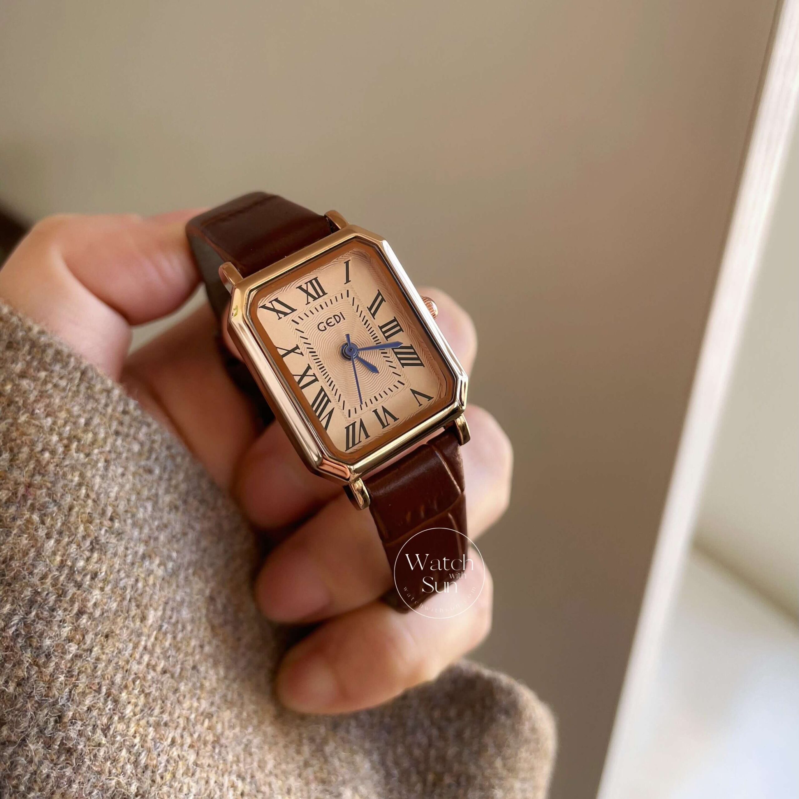 Classic Style Roman Numeral Dial Brown Leather Watch