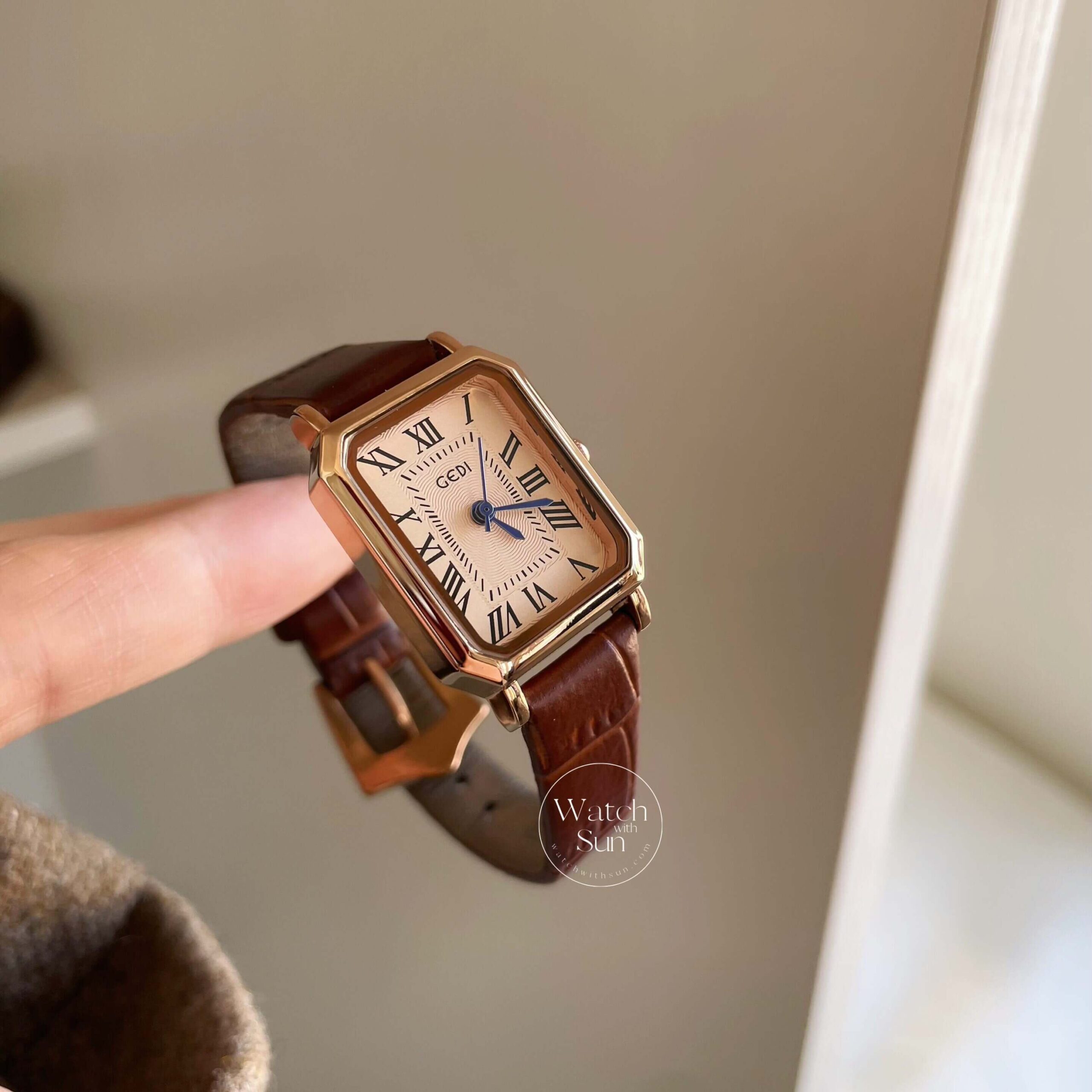 Classic Style Roman Numeral Dial Brown Leather Watch