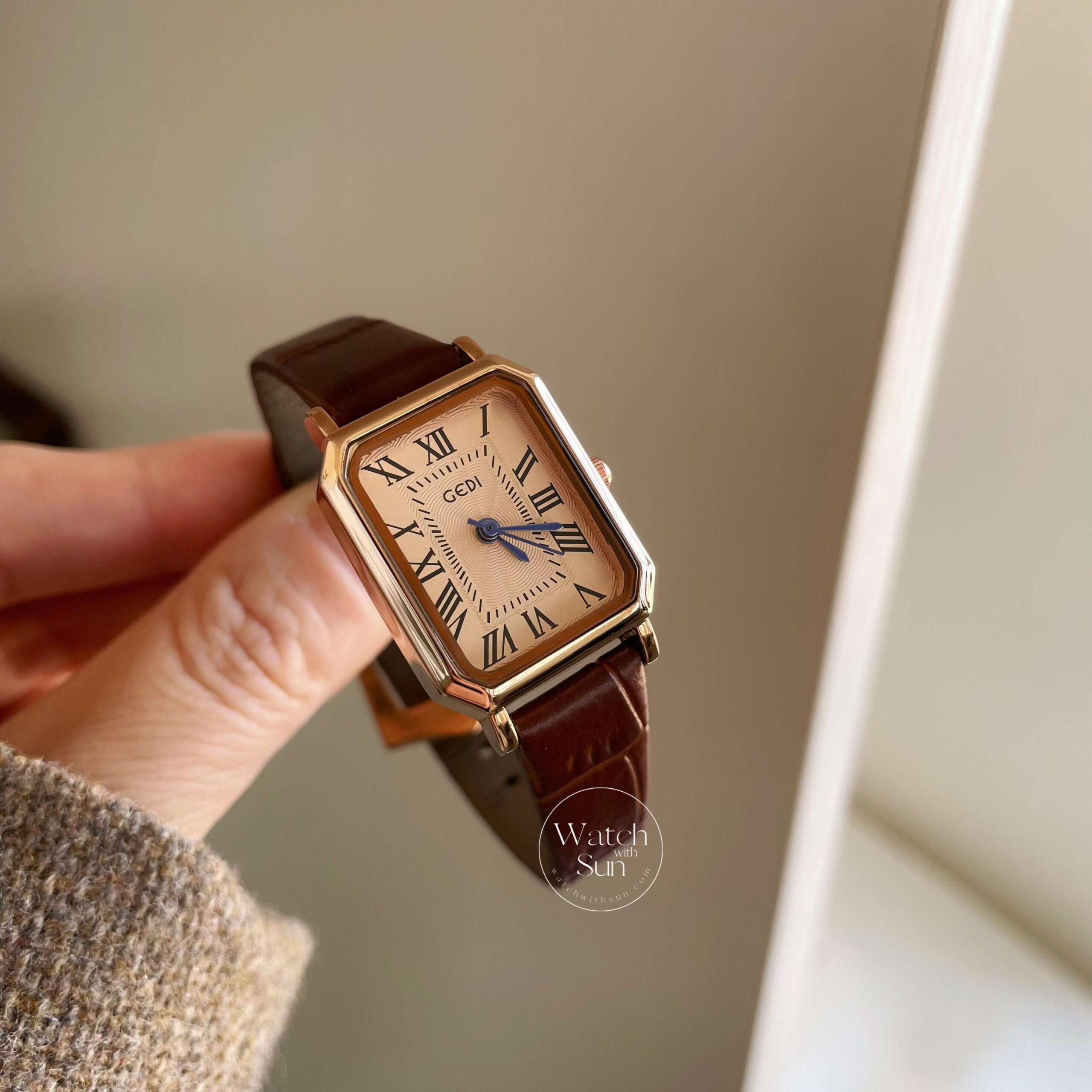 Classic Style Roman Numeral Dial Brown Leather Watch