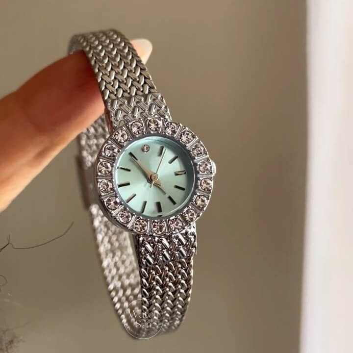 Dainty Blue Round Face Gold/Silver Bracelet Watch