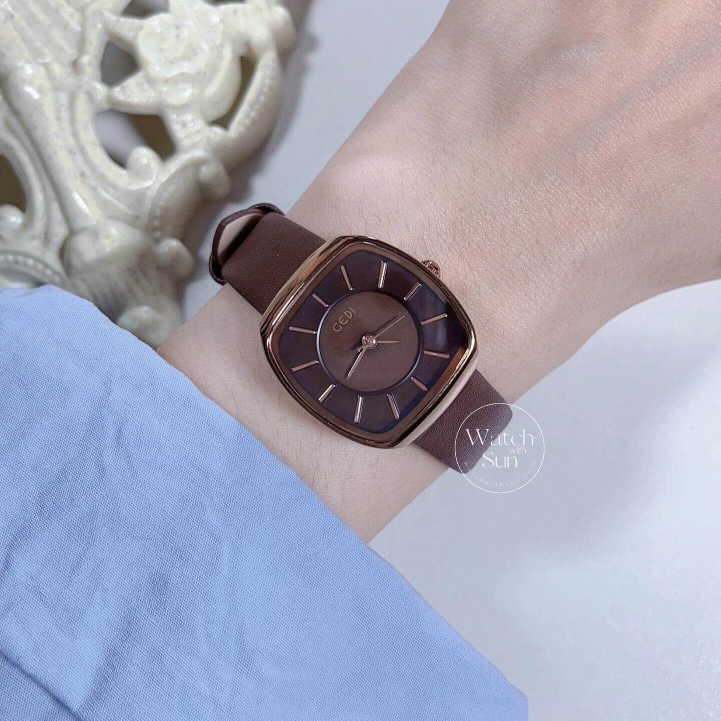 Minimalist Square Face Dark Brown/Black Leatehr Watch