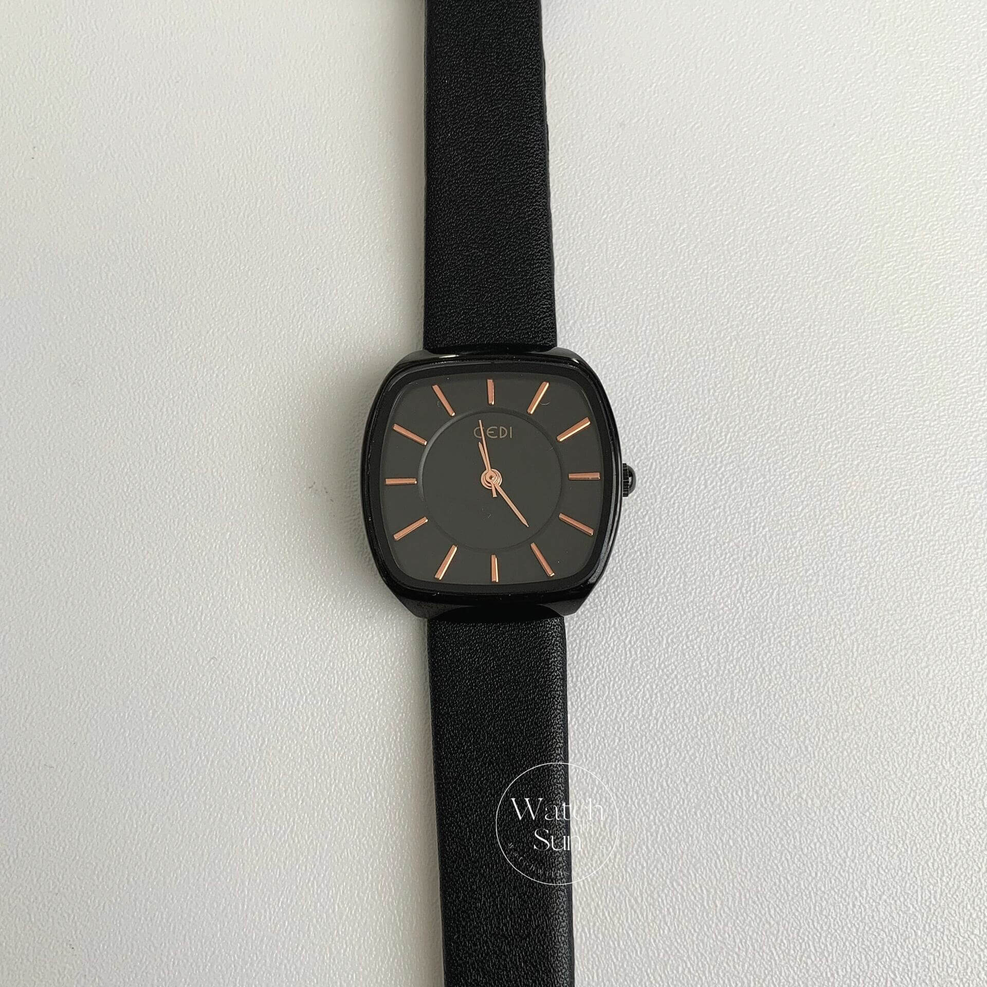 Minimalist Square Face Dark Brown/Black Leatehr Watch