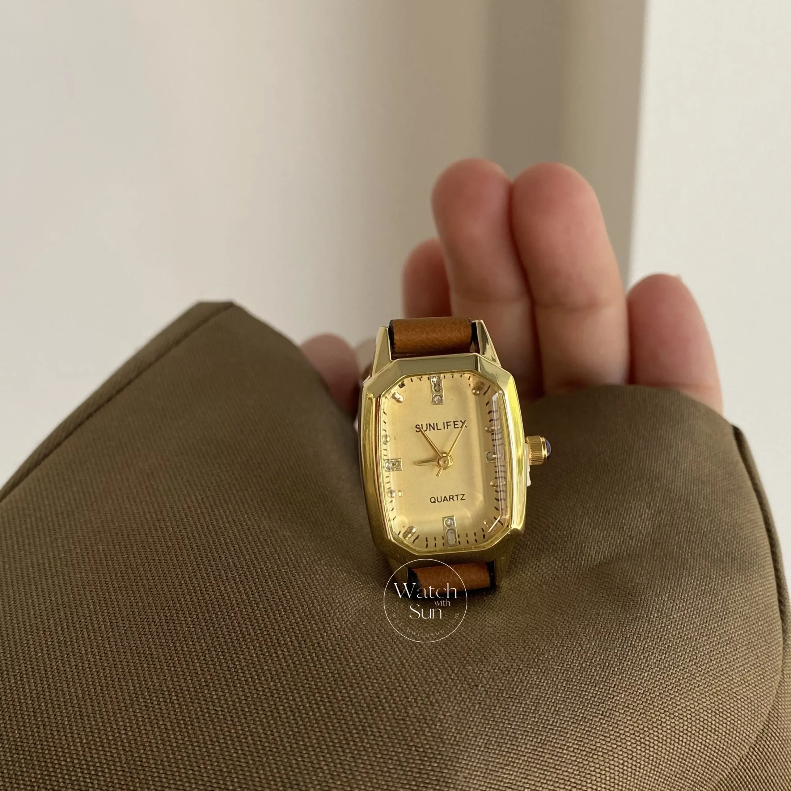 Minimalist Rectangle Gold Face Brown/Black Leather Watch