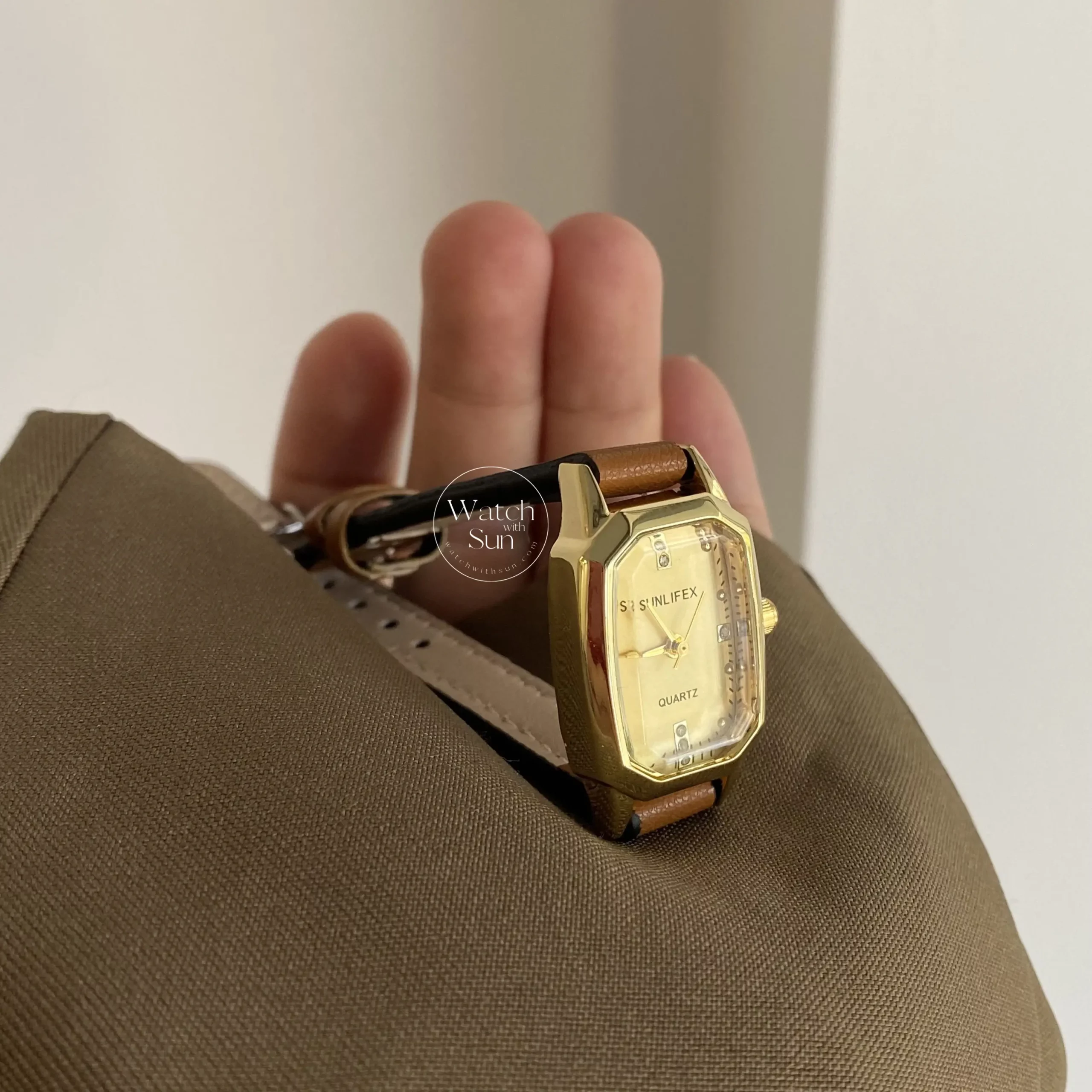 Minimalist Rectangle Gold Face Brown/Black Leather Watch