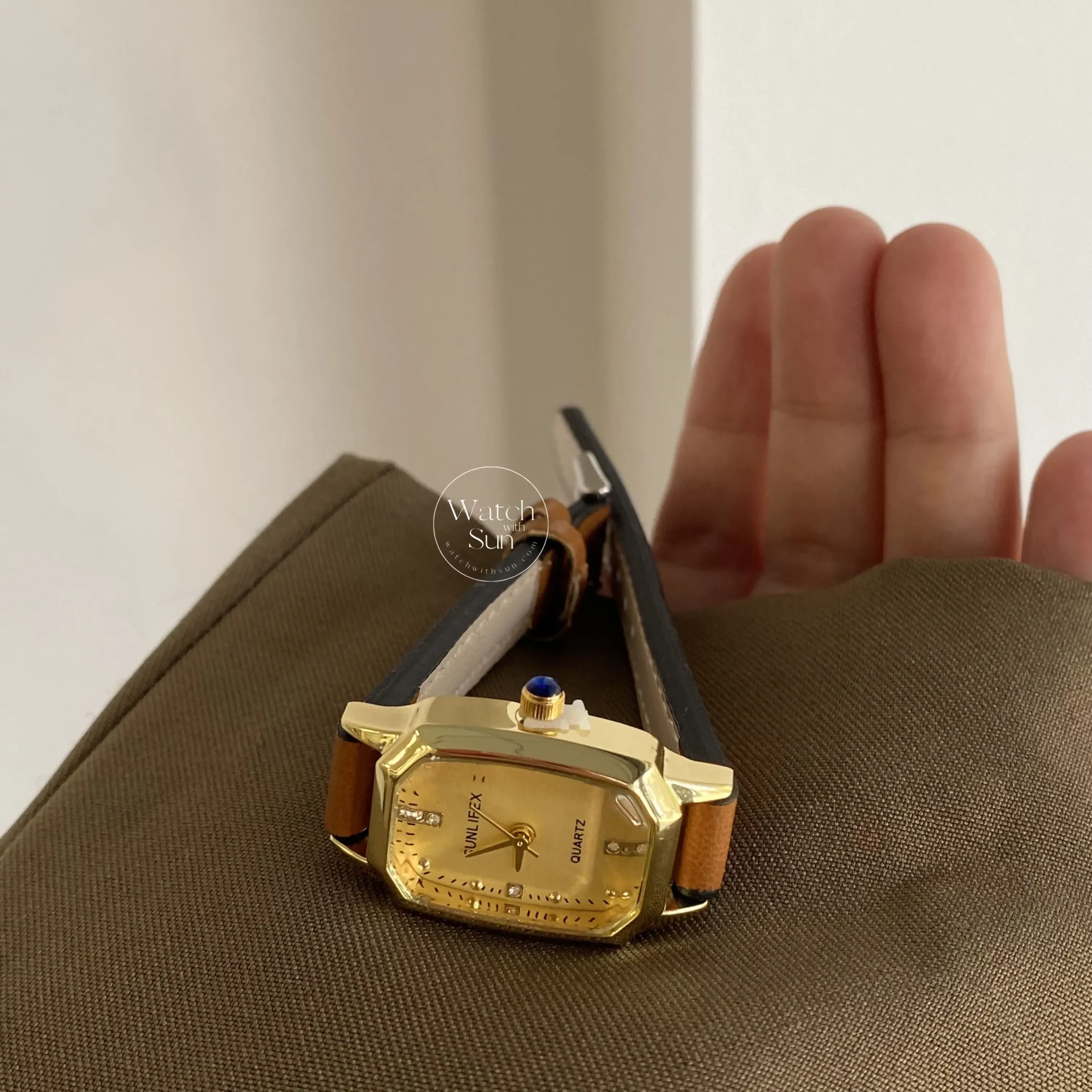 Minimalist Rectangle Gold Face Brown/Black Leather Watch