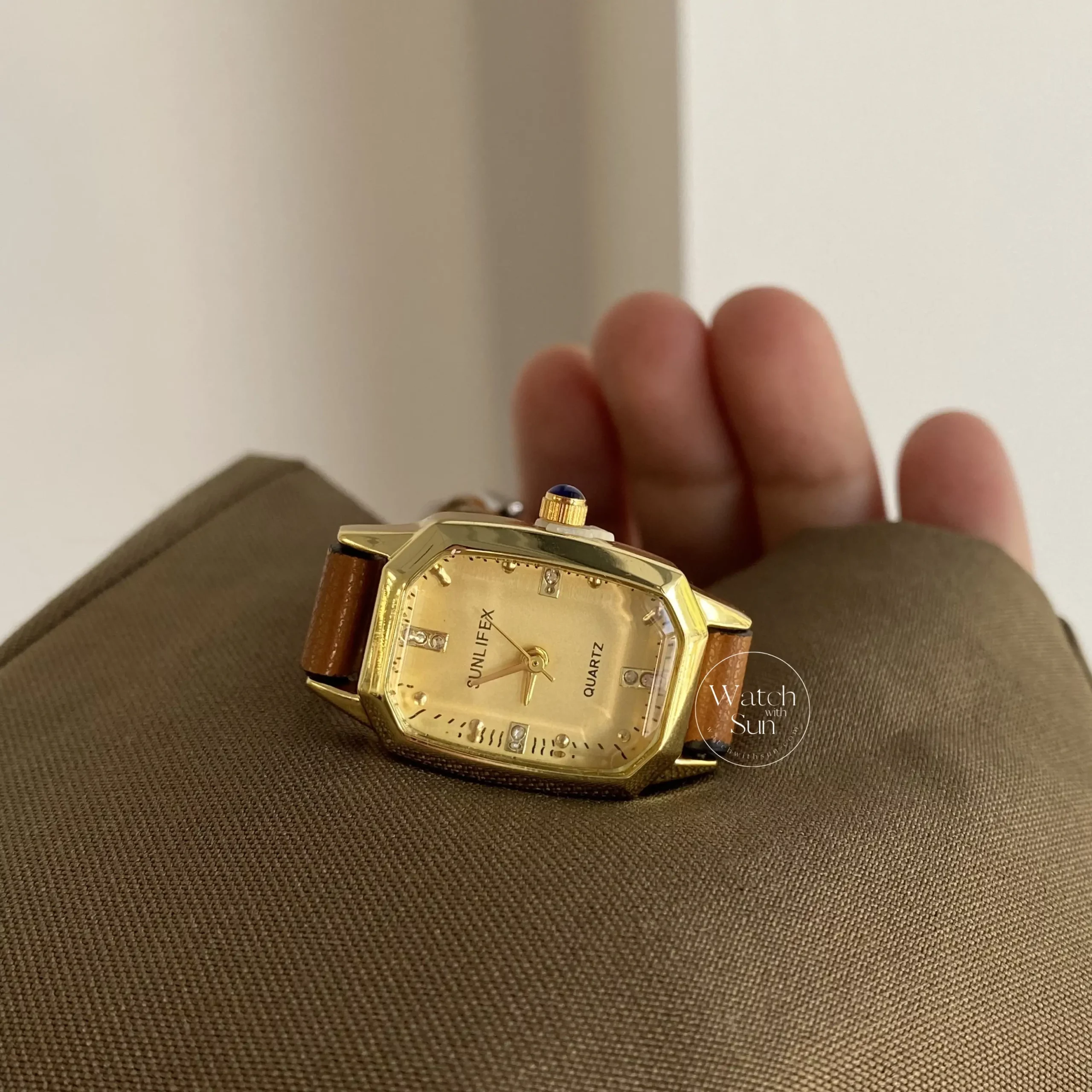 Minimalist Rectangle Gold Face Brown/Black Leather Watch