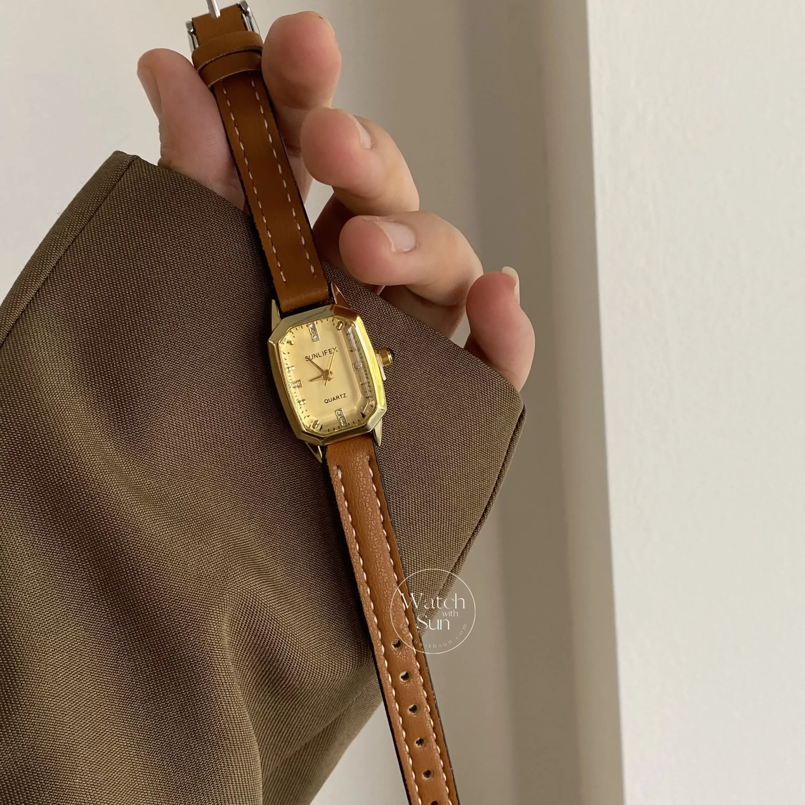 Minimalist Rectangle Gold Face Brown/Black Leather Watch