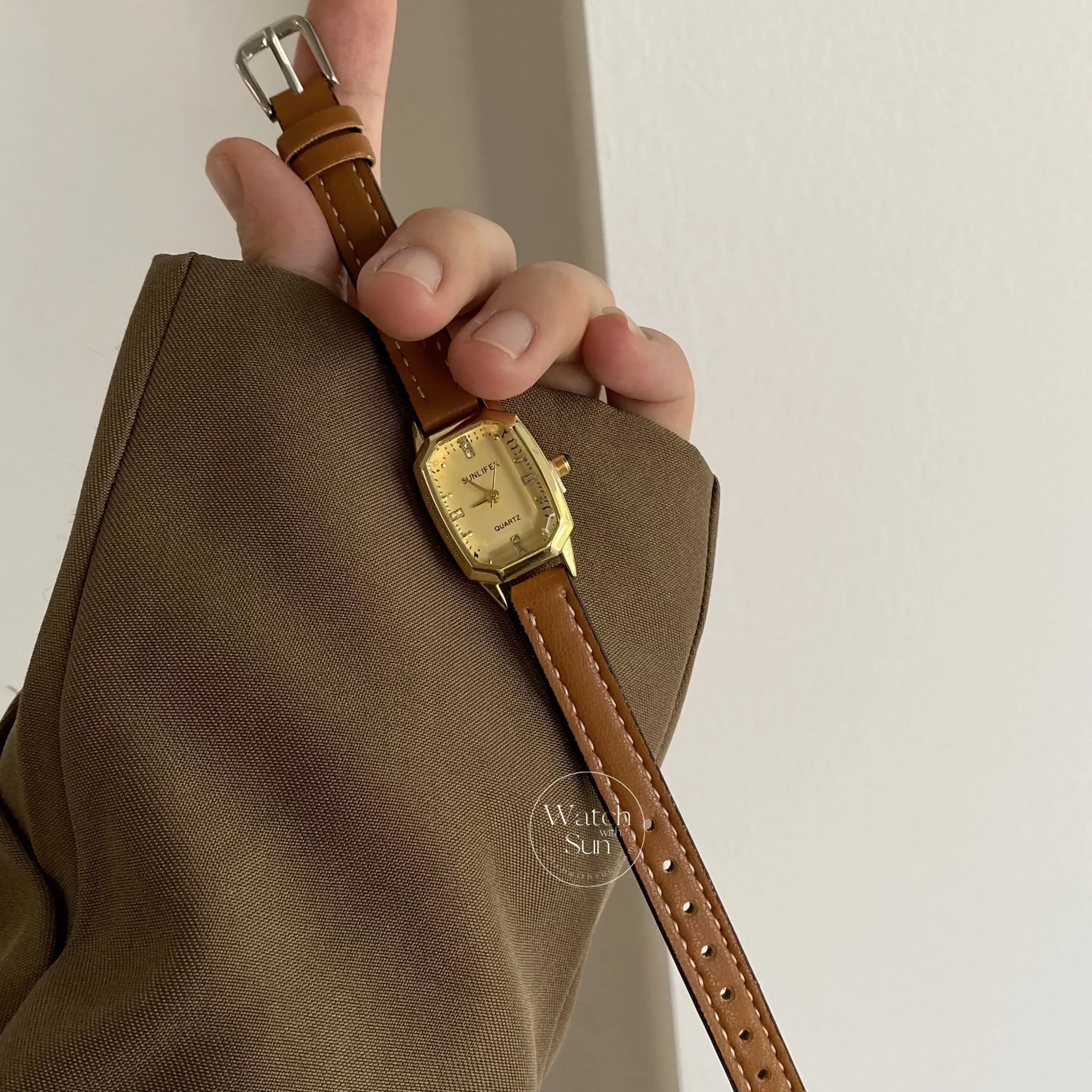 Minimalist Rectangle Gold Face Brown/Black Leather Watch