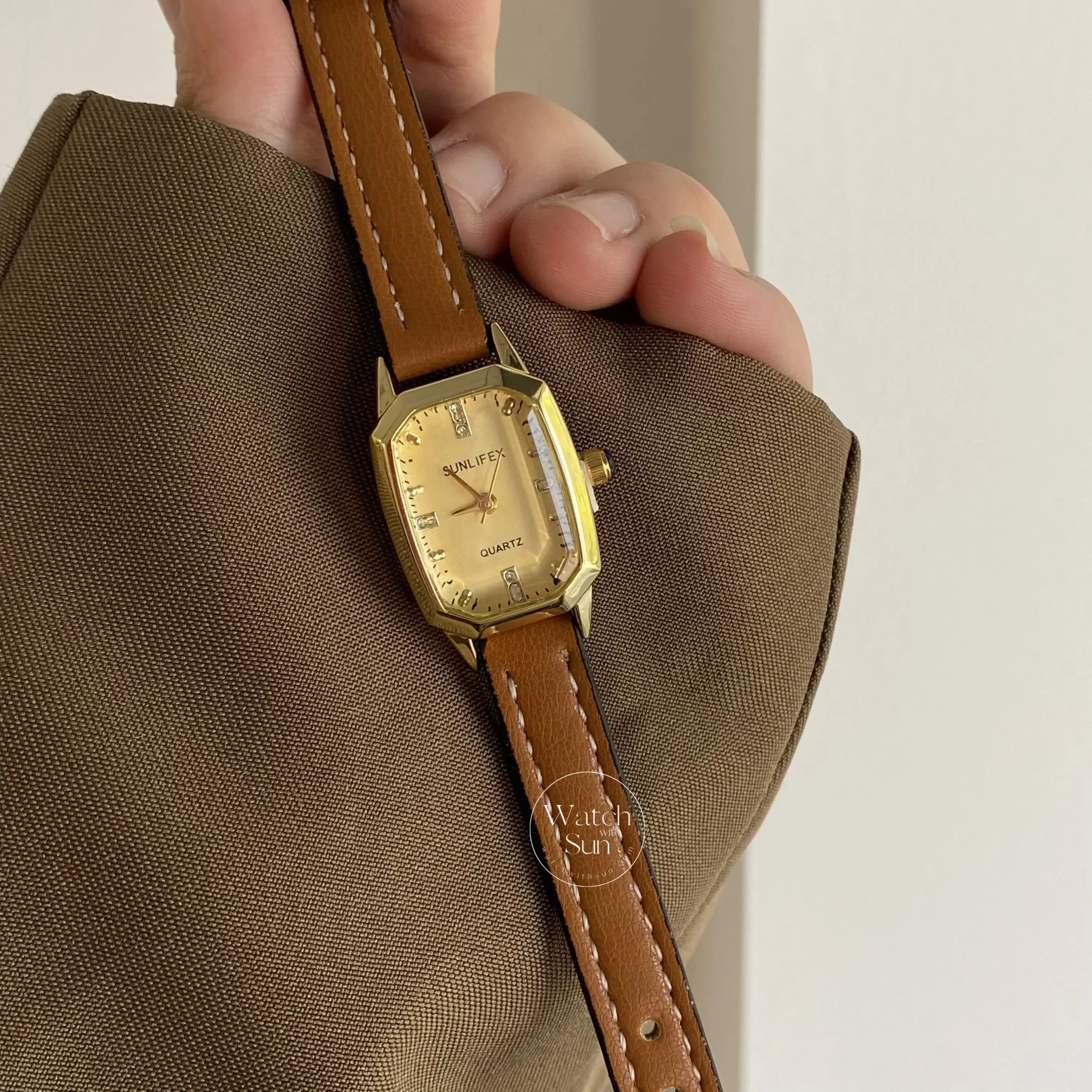 Minimalist Rectangle Gold Face Brown/Black Leather Watch