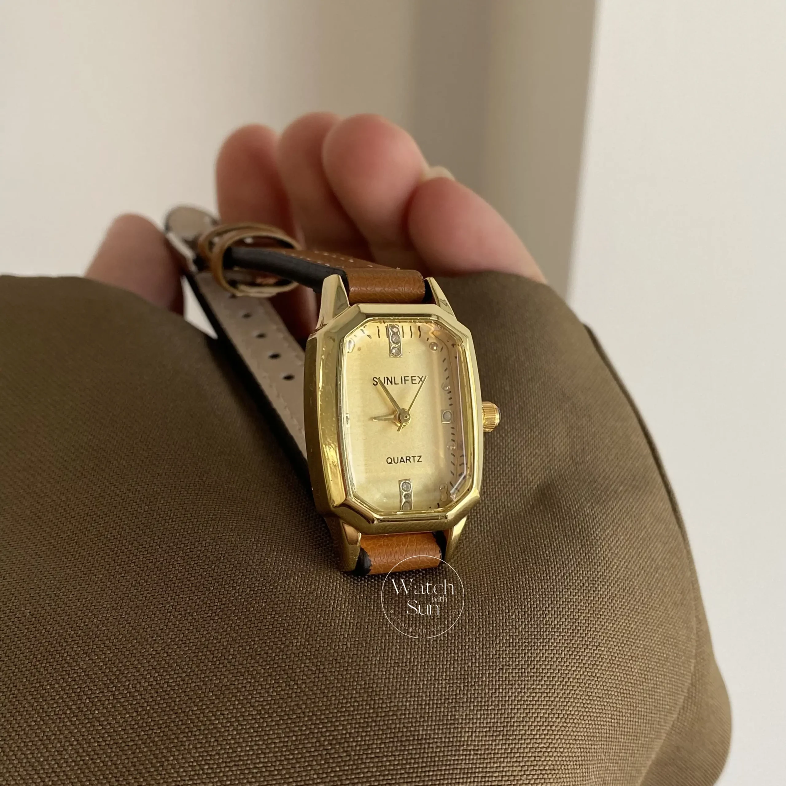 Minimalist Rectangle Gold Face Brown/Black Leather Watch