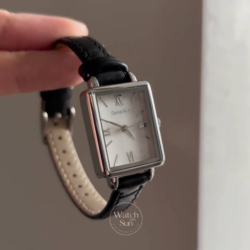 Vintage Mother of Pearl Face Brown/Black Leather Watch