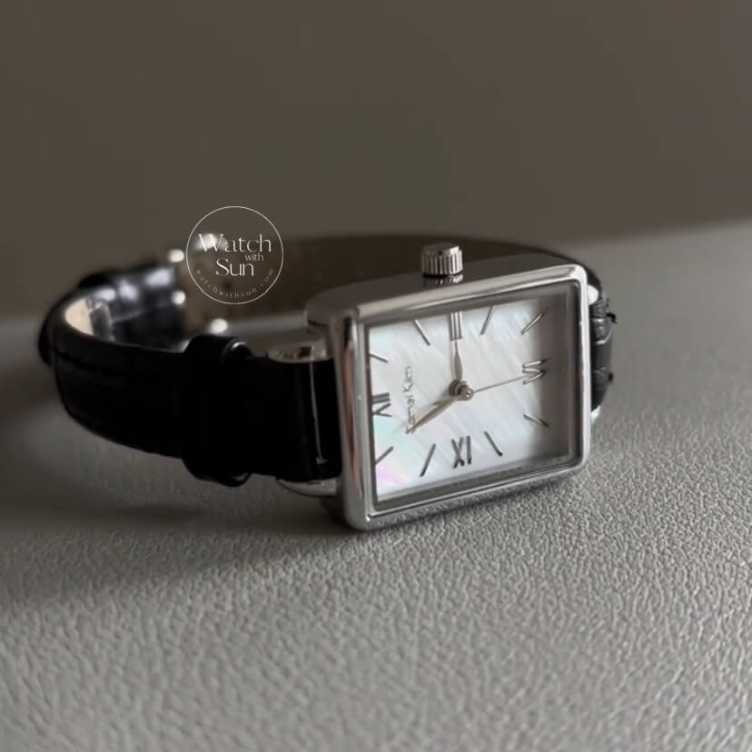 Vintage Mother of Pearl Face Brown/Black Leather Watch