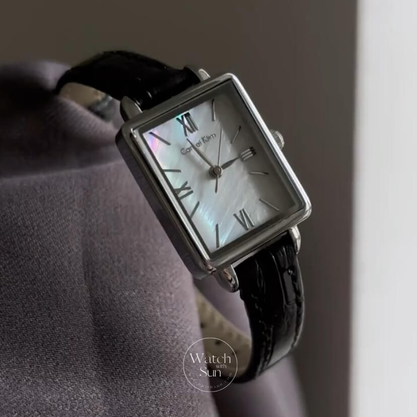 Vintage Mother of Pearl Face Brown/Black Leather Watch