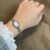 Oval Mother of Pearl Dial Green Jade Silver Bracelet Watch