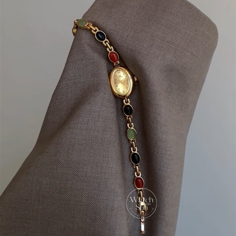 Vintage Style Colorful Nature Stone Bracelet Watch