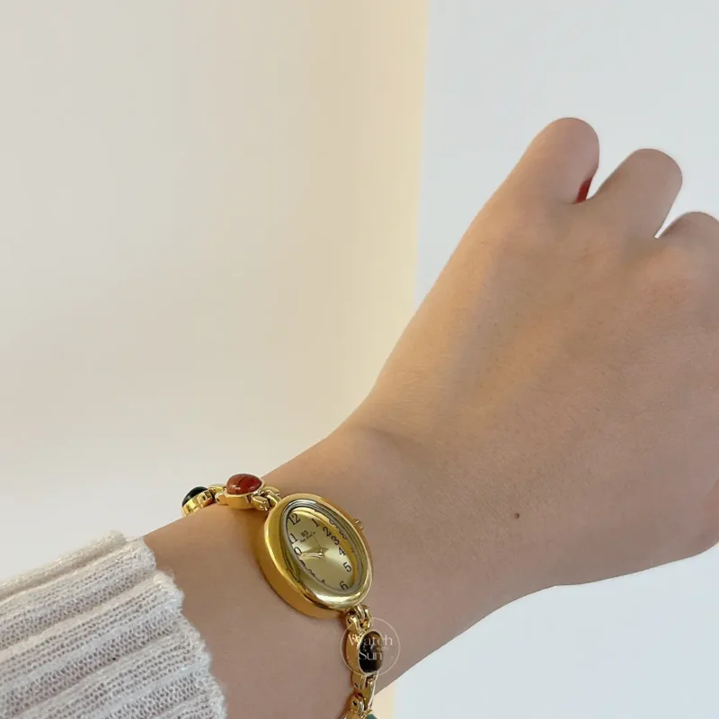 Vintage Style Colorful Nature Stone Bracelet Watch