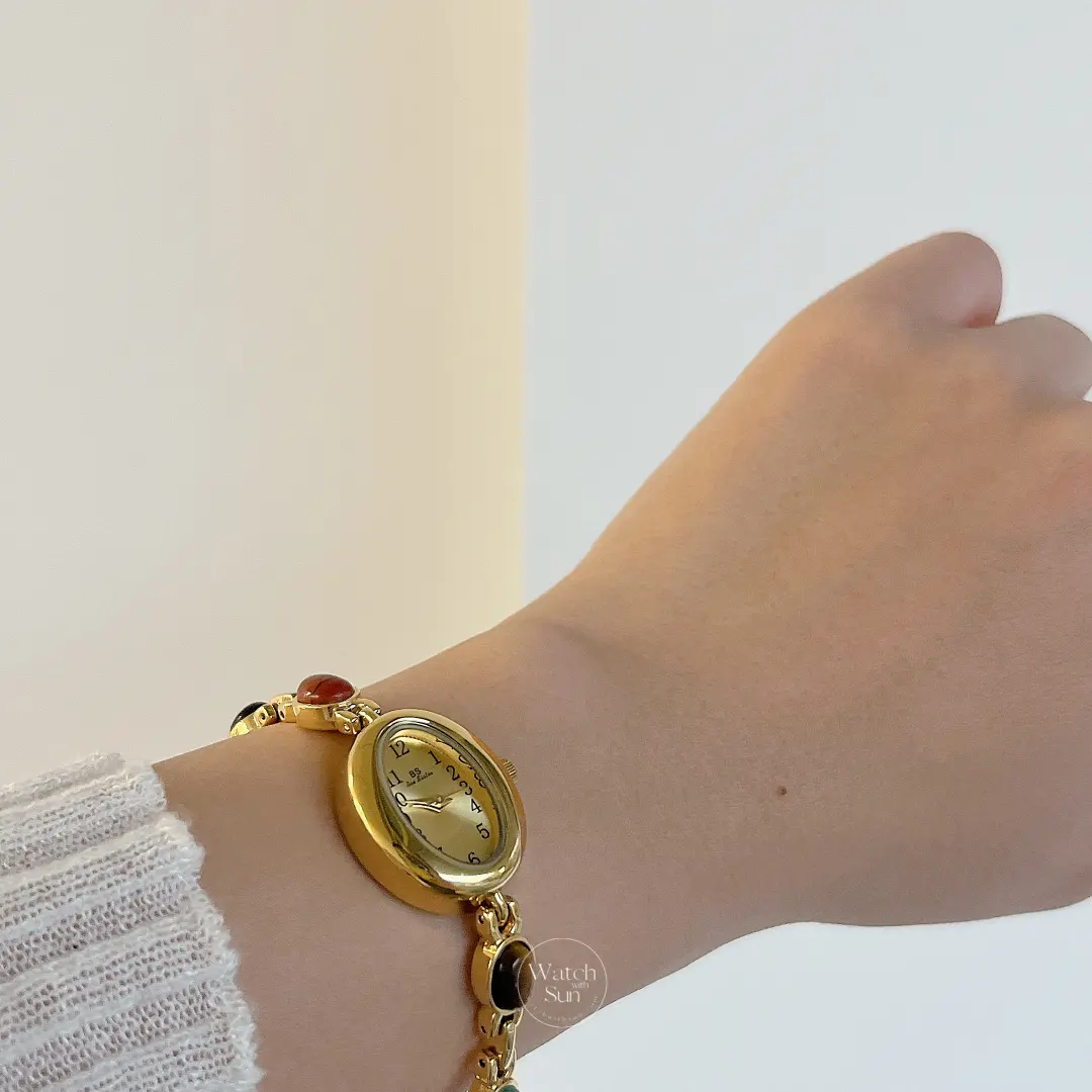 Vintage Style Colorful Nature Stone Bracelet Watch