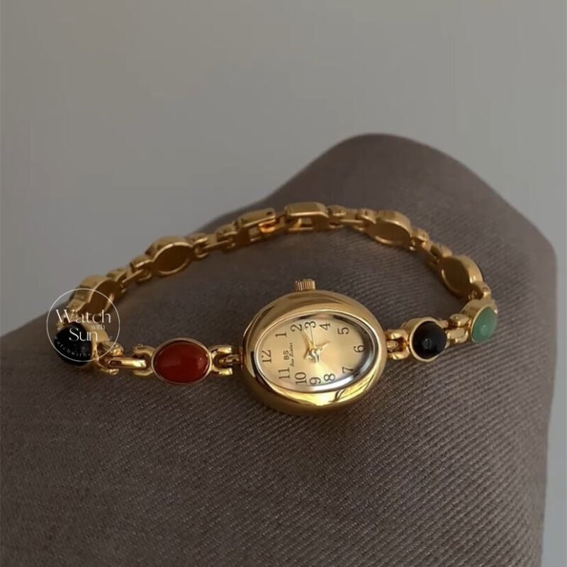 Vintage Style Colorful Nature Stone Bracelet Watch
