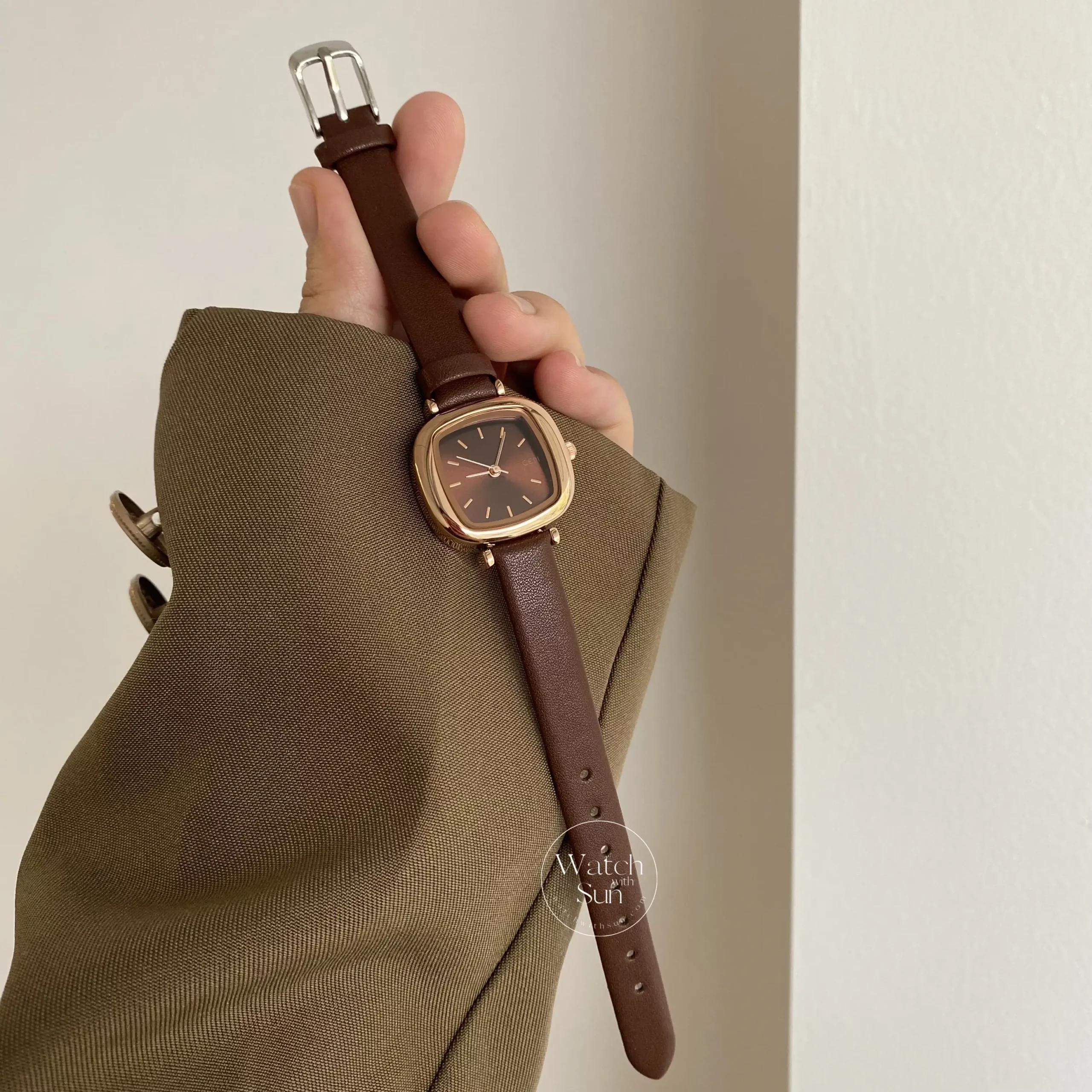 Dainty Black/Brown/Grey Square Women's Leather Watch