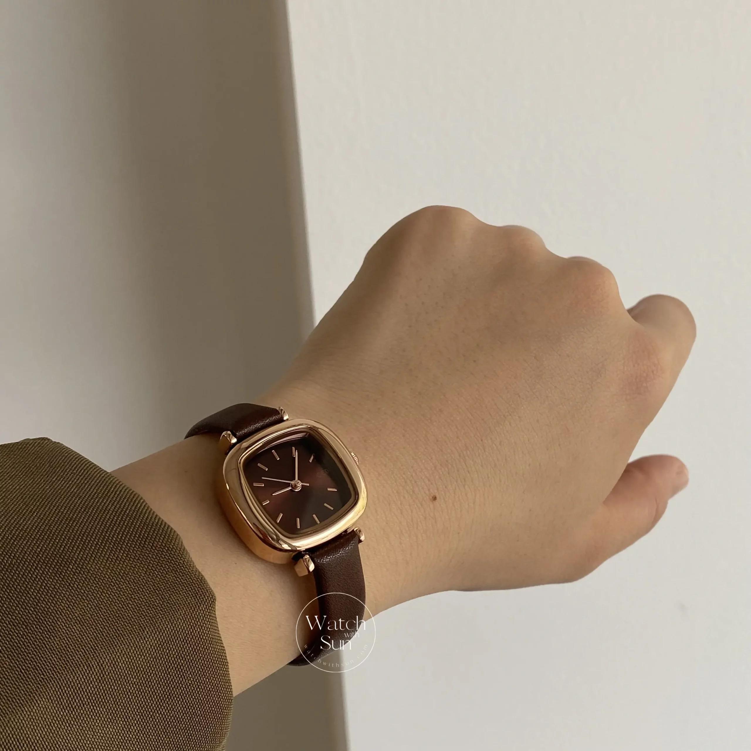 Dainty Black/Brown/Grey Square Women's Leather Watch