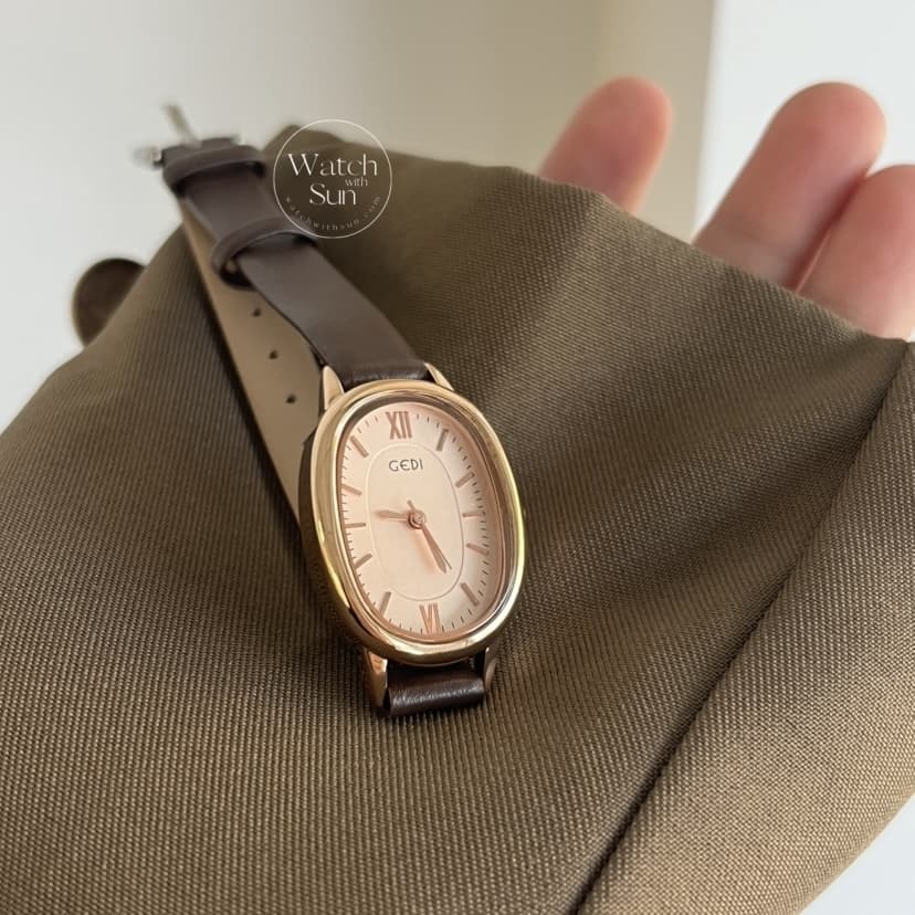 Minimalist Brown Leather Roman Numeral Oval Dial Women's Watch