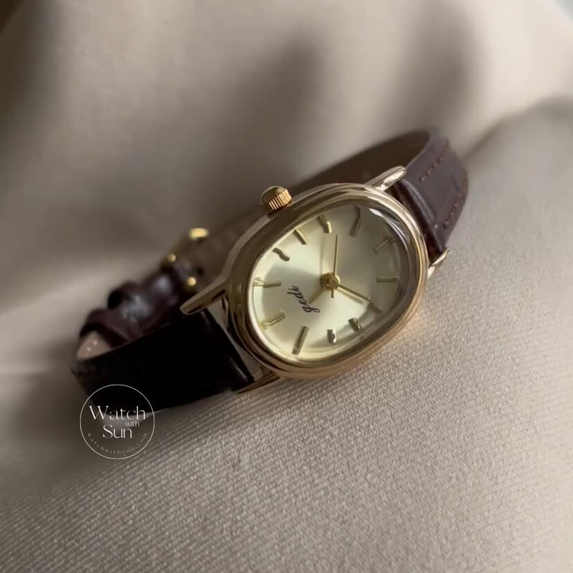 Chic Oval Face Brown Leather Watch for Women