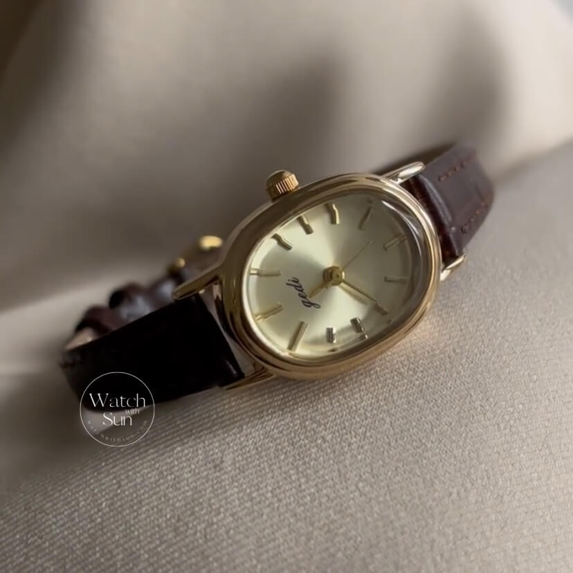 Chic Oval Face Brown Leather Watch for Women