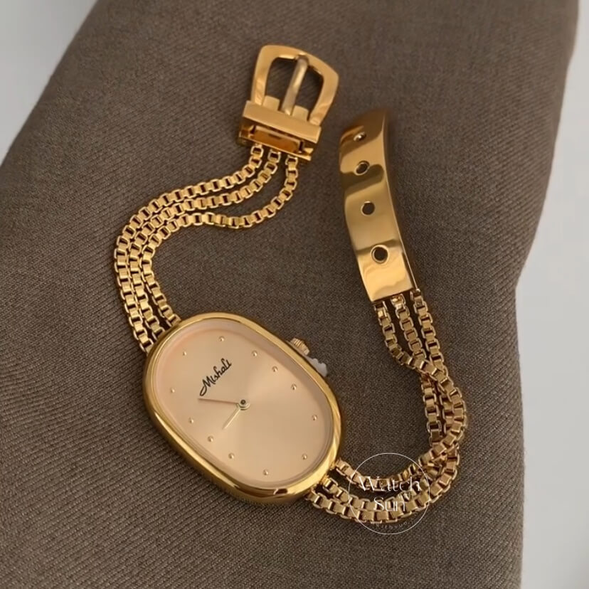 Minimalist Oval Big Face Thin Chain Bracelet Watch