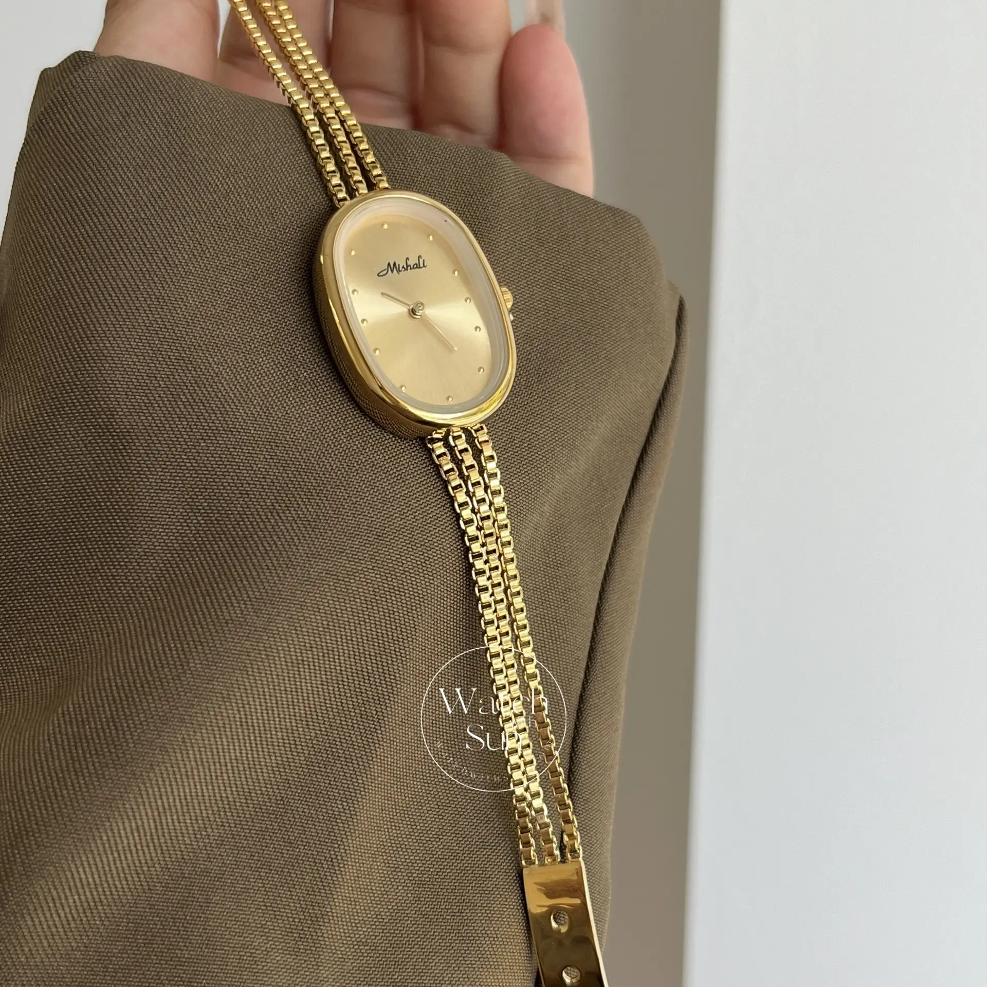 Minimalist Oval Big Face Thin Chain Bracelet Watch