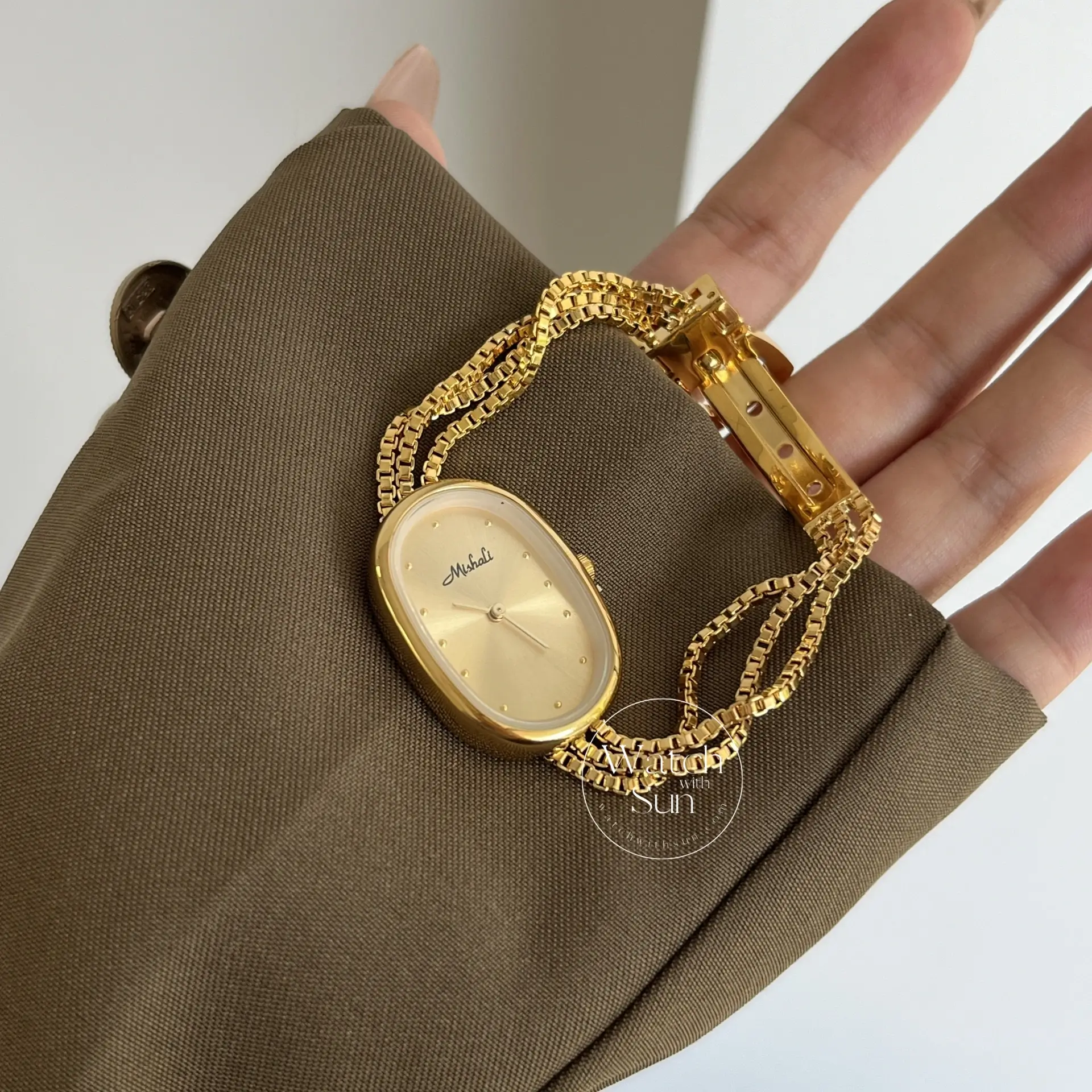 Minimalist Oval Big Face Thin Chain Bracelet Watch