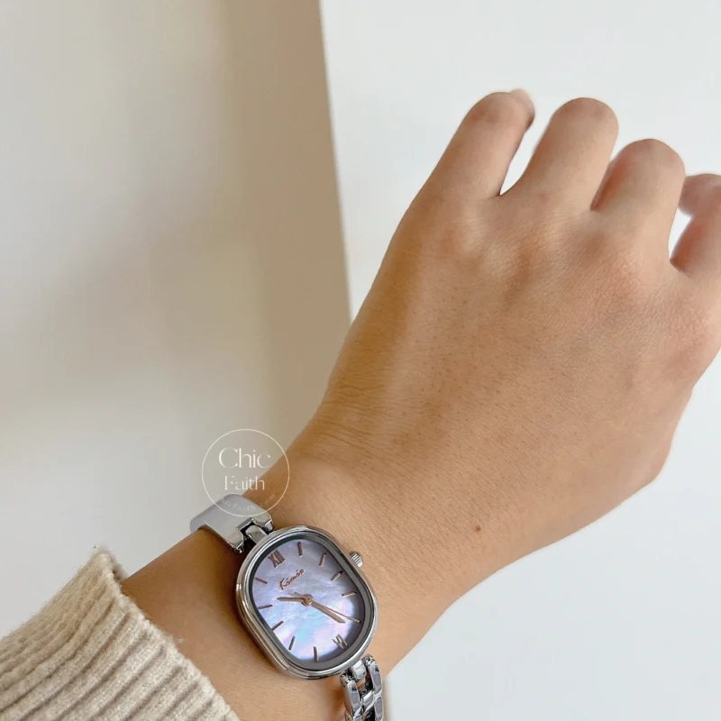 Dainty Purple Mother of Pearl Dial Silver Bracelet Watch