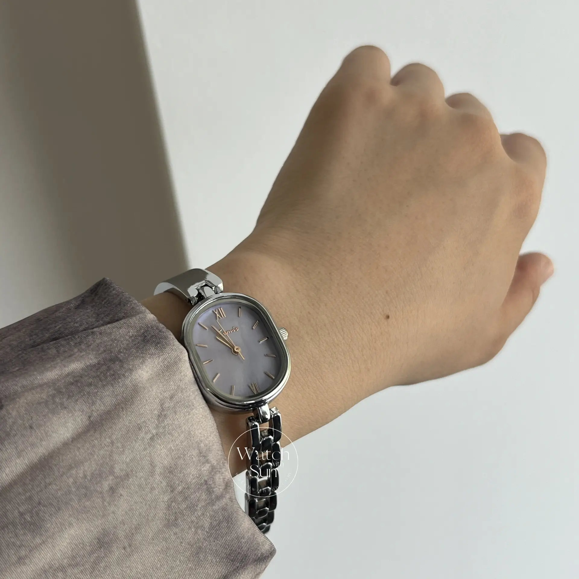 Dainty Purple Mother of Pearl Dial Silver Bracelet Watch