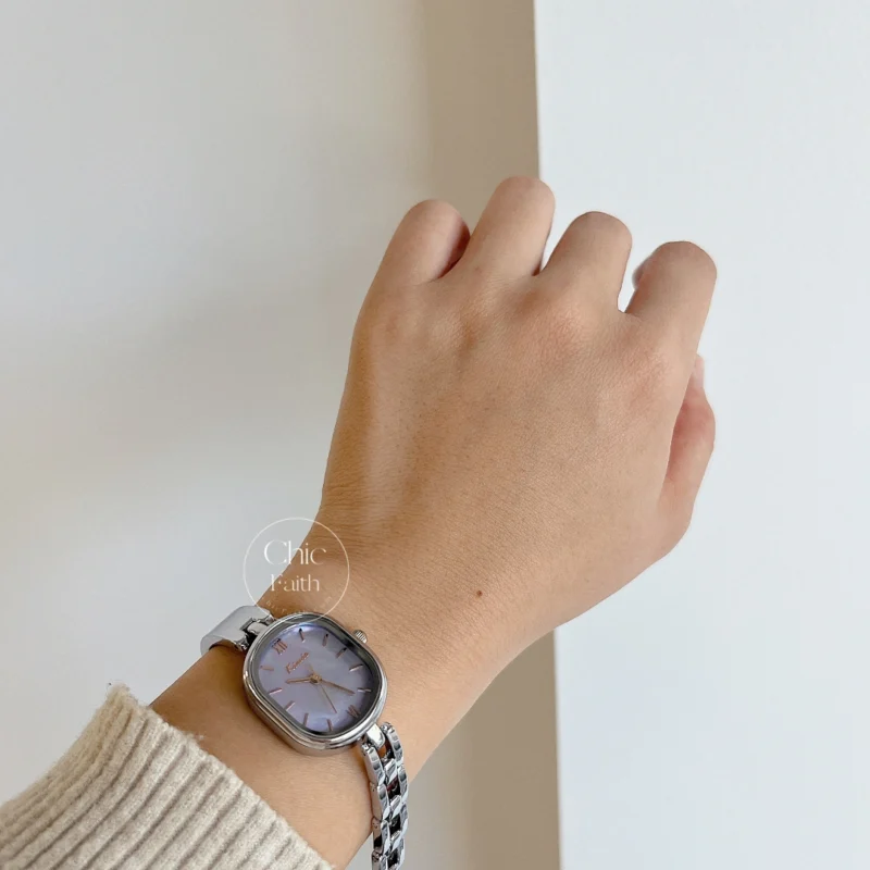 Dainty Purple Mother of Pearl Dial Silver Bracelet Watch