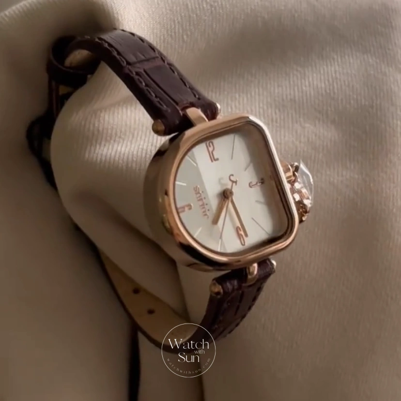 Chic White Dial Brown Leather Ladies Watch