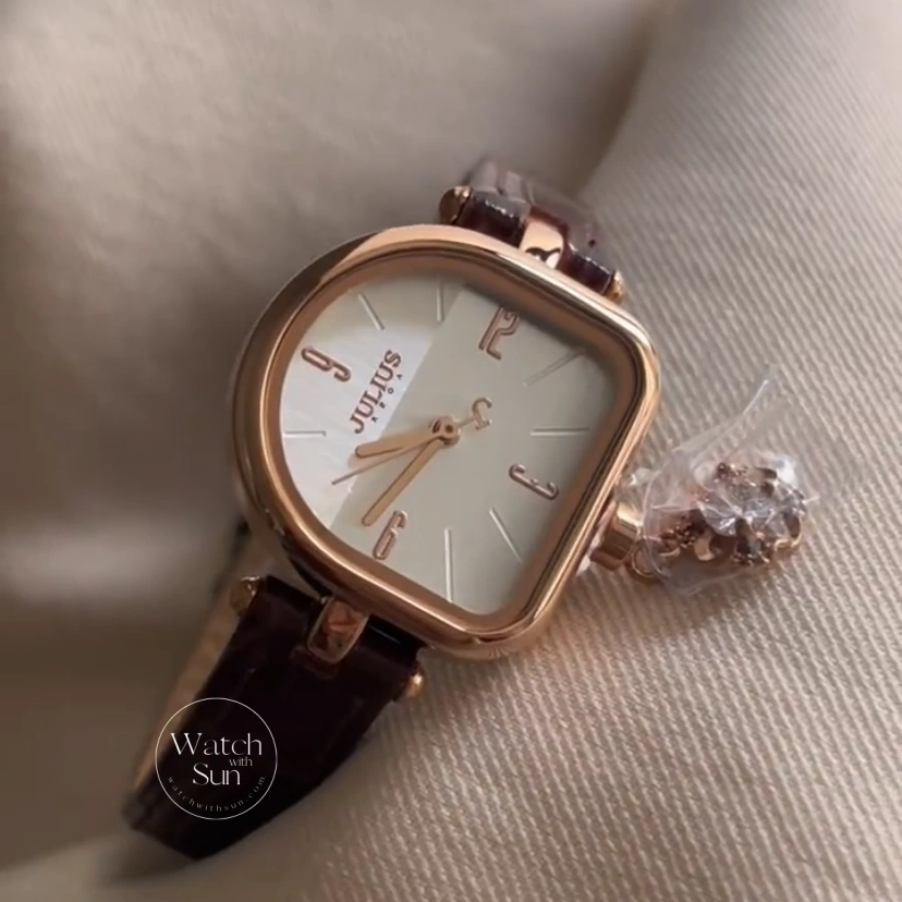 Chic White Dial Brown Leather Ladies Watch