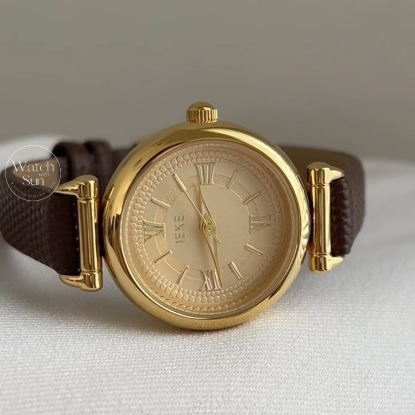 Minimalist Round Roman Numeral Dial Brown Leather Watch