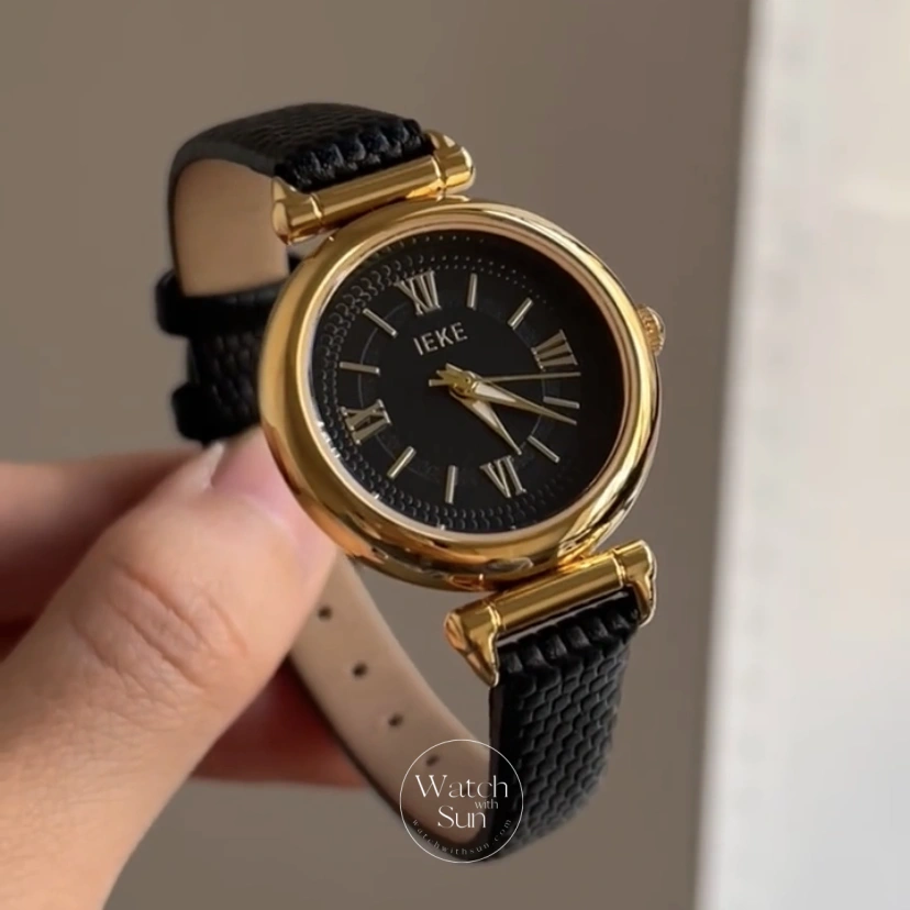 Minimalist Round Roman Numeral Dial Brown Leather Watch