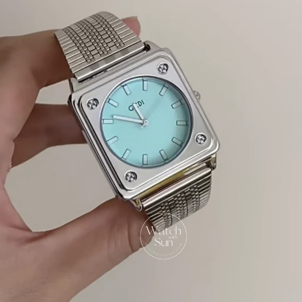 Vintage Style Gold/Blue/Pink Square Stainless Steel Watch