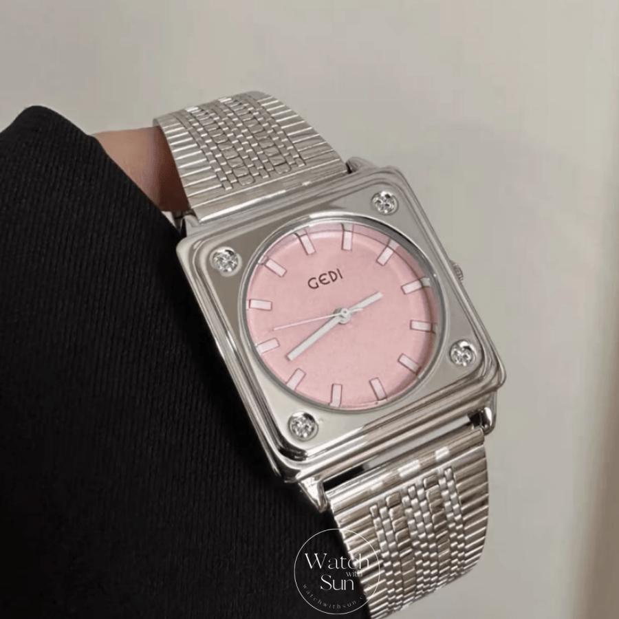 Vintage Style Gold/Blue/Pink Square Stainless Steel Watch