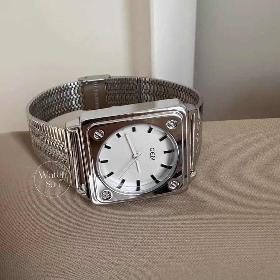 Vintage Style Gold/Blue/Pink Square Stainless Steel Watch