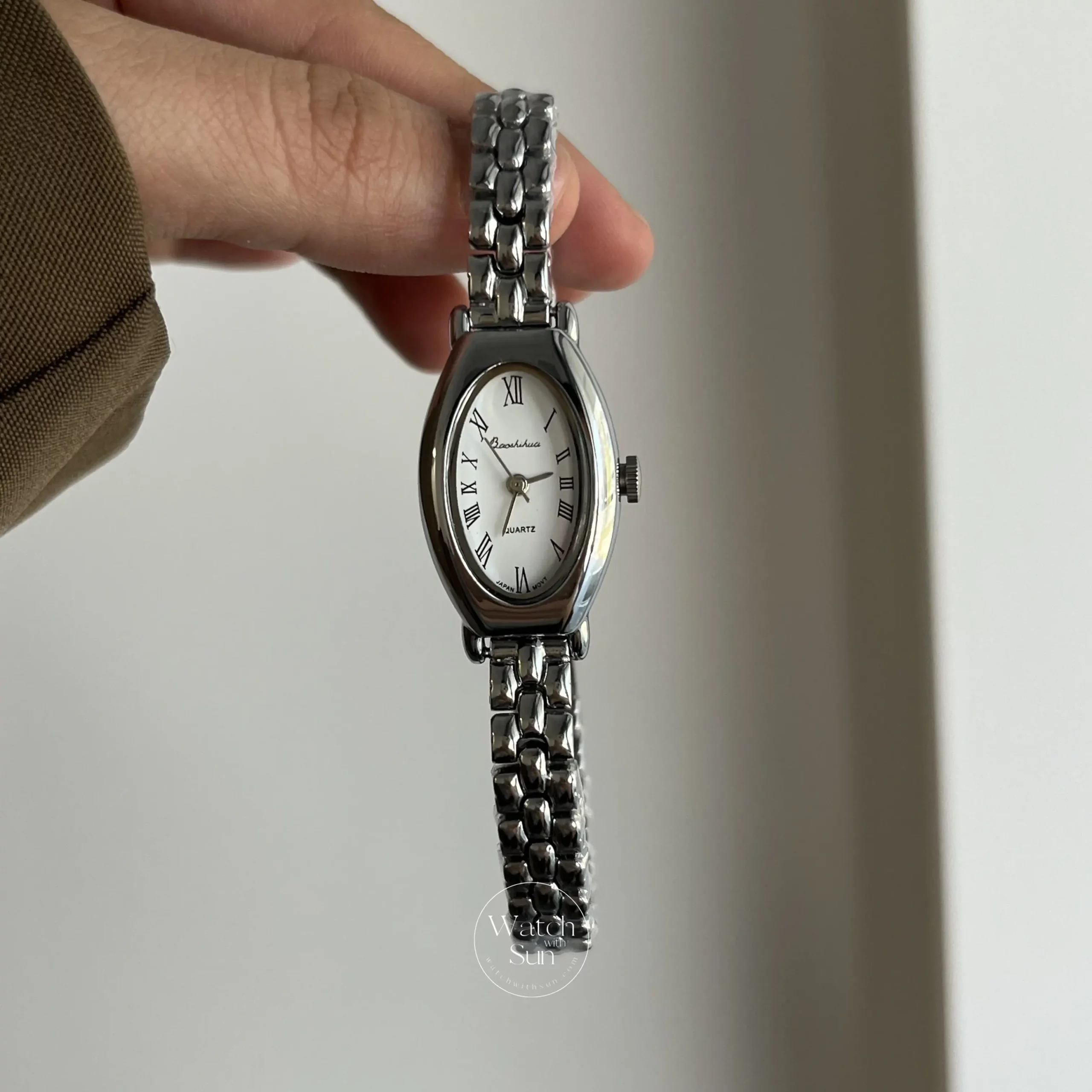 Oval White Vintage Silver Womens Watch