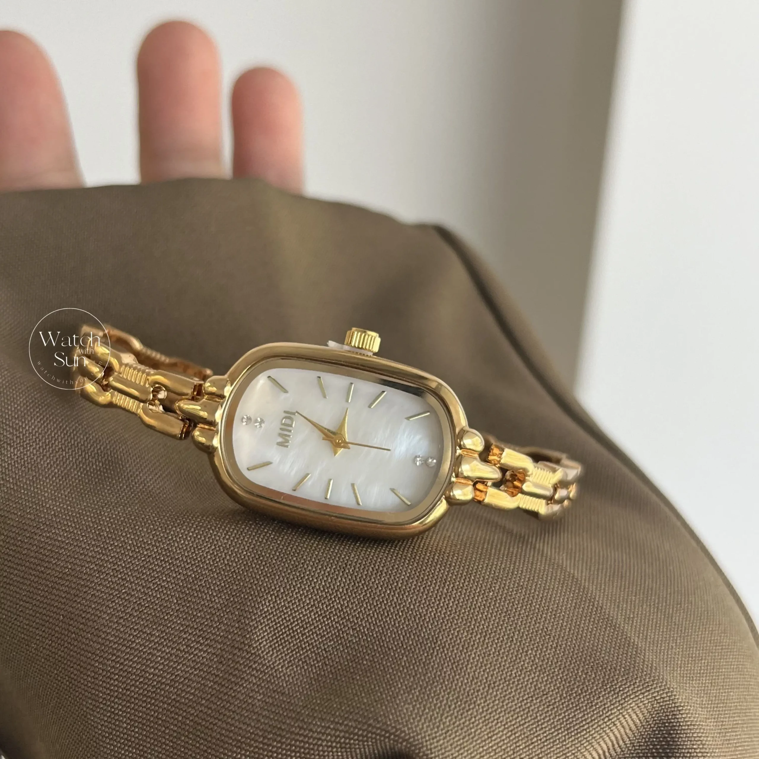Dainty Gold Oval Mother of Pearl Bracelet Women’s Watch
