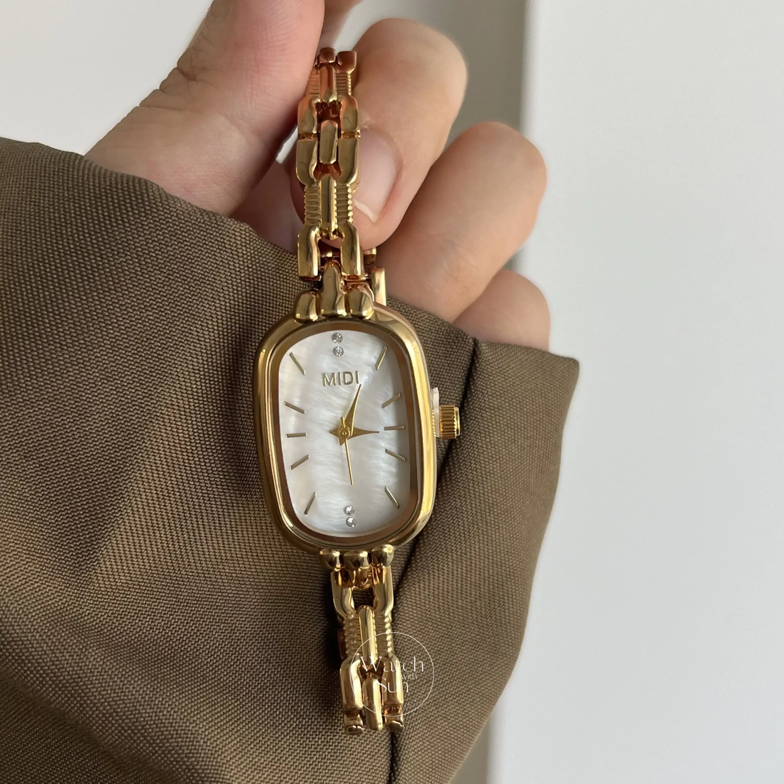 Dainty Gold Oval Mother of Pearl Bracelet Women’s Watch
