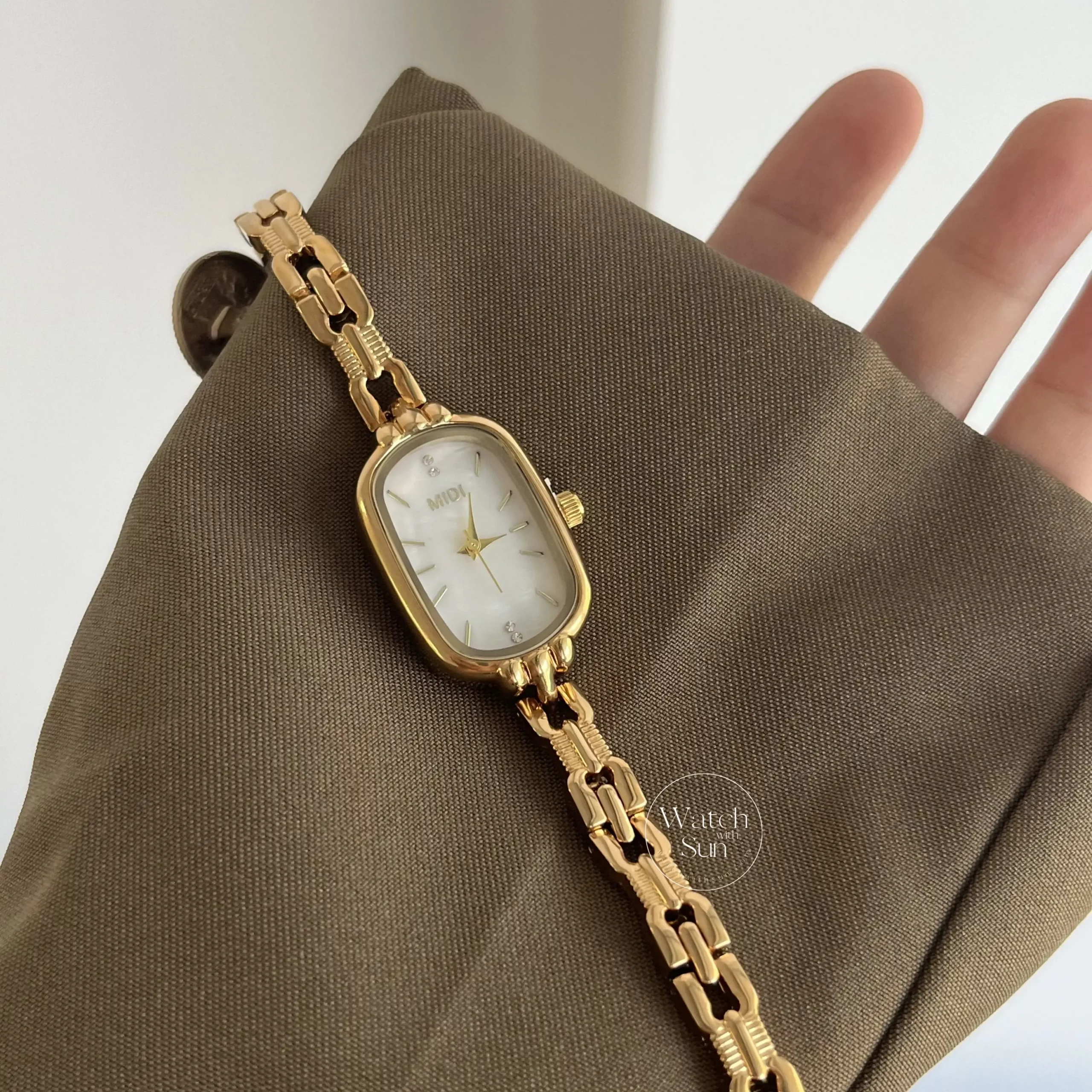 Dainty Gold Oval Mother of Pearl Bracelet Women’s Watch