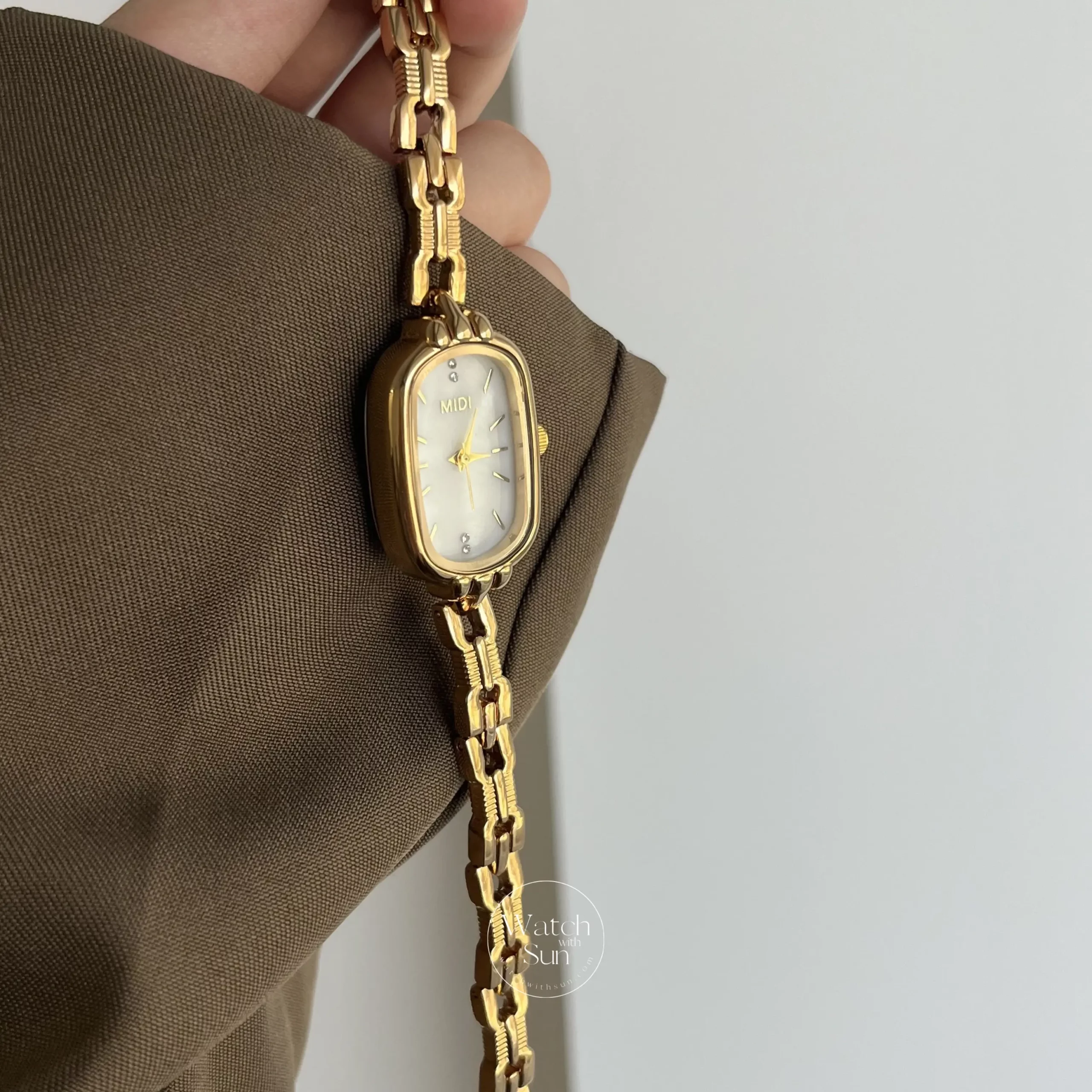 Dainty Gold Oval Mother of Pearl Bracelet Women’s Watch