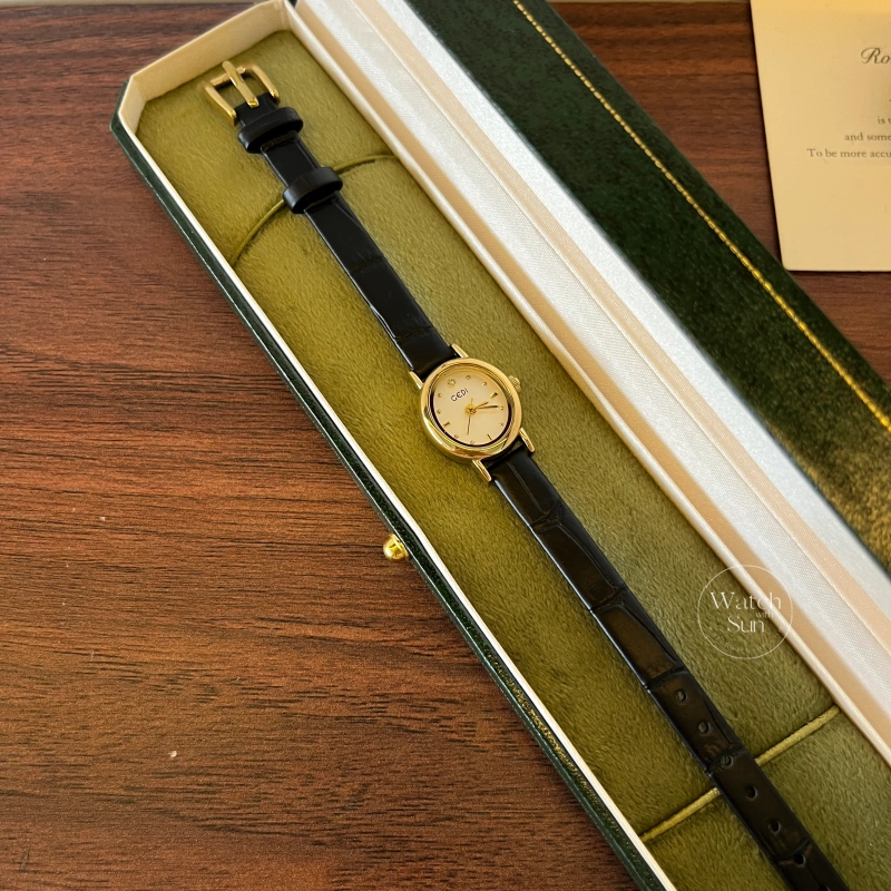 N566-1 Minimalist Small Face Black/Brown Leather Watch