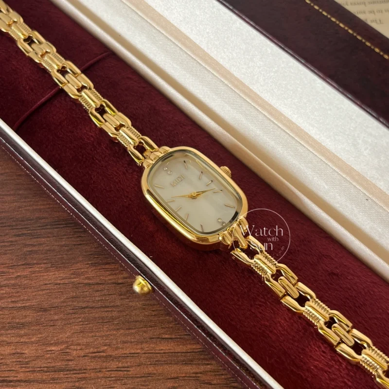 N580-4 Dainty Gold Oval Mother of Pearl Bracelet Women’s Watch