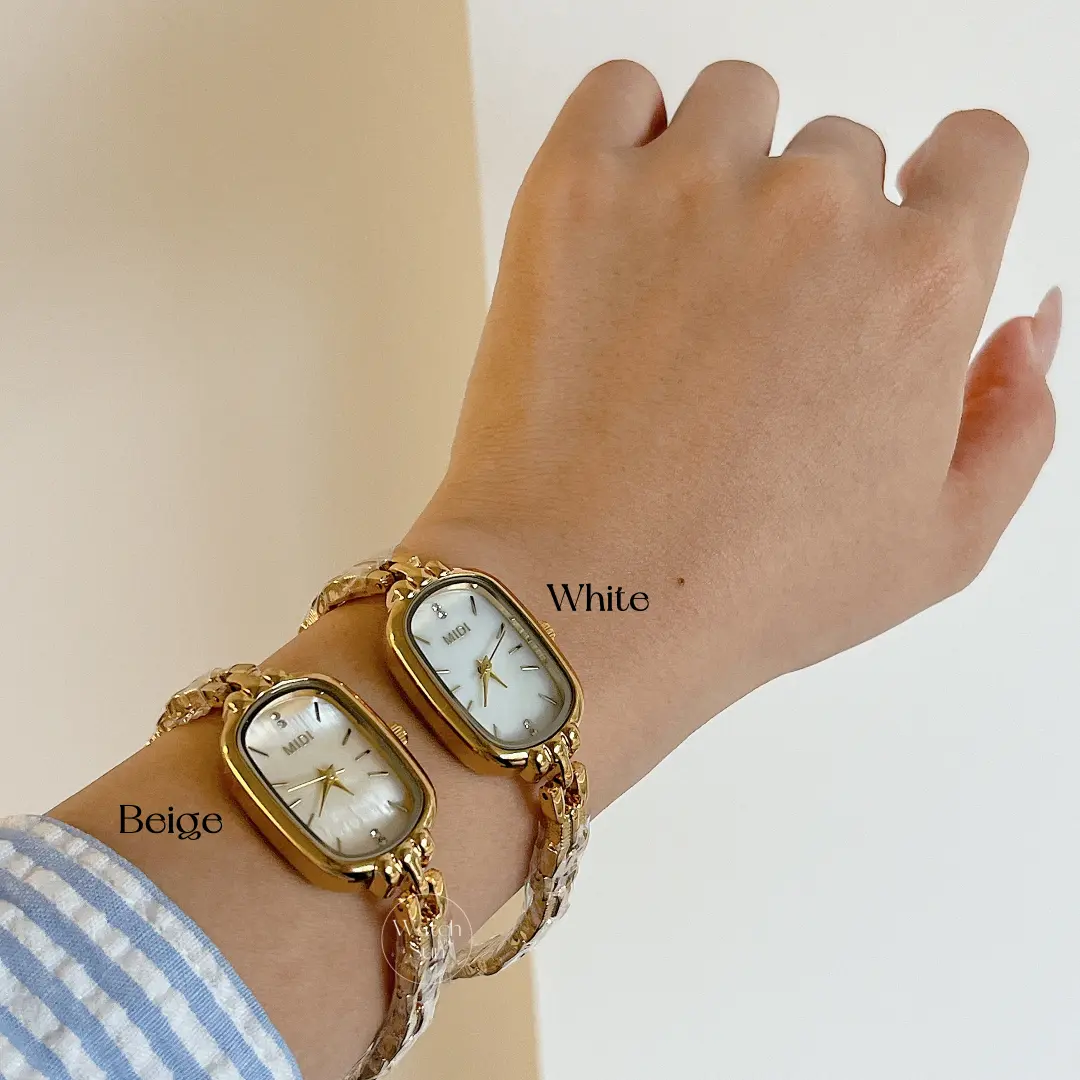 Dainty Gold Oval Mother of Pearl Bracelet Women’s Watch