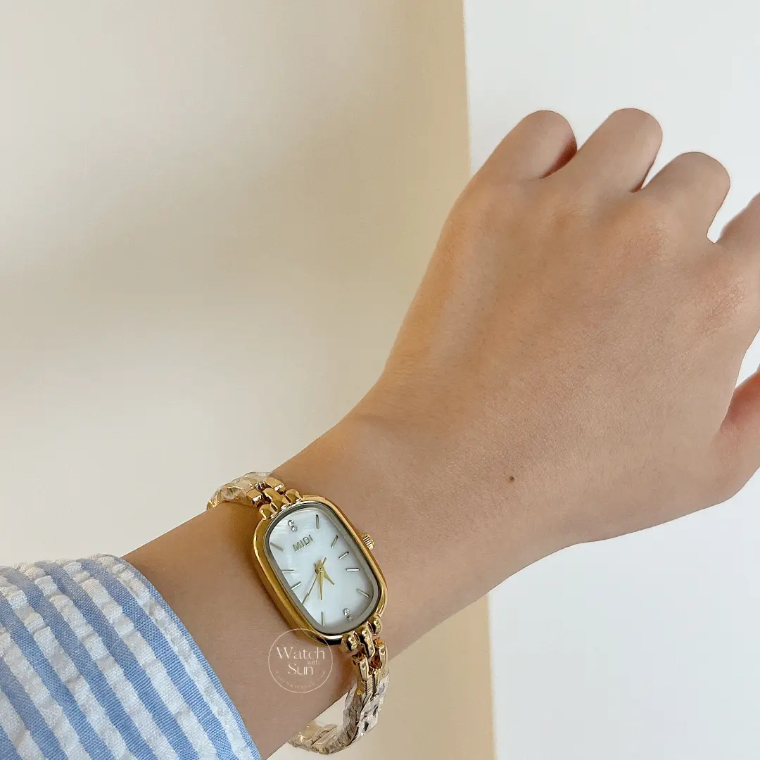 Dainty Gold Oval Mother of Pearl Bracelet Women’s Watch